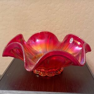 Fenton Iridescent Red Glass Bowl